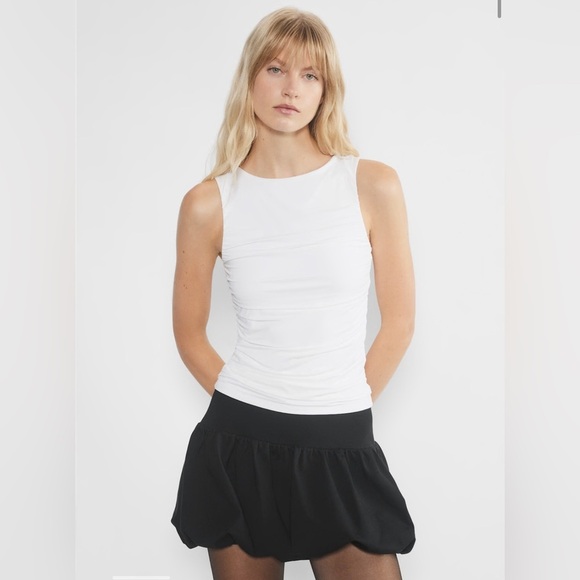NWT Aritzia Wilfred Musing Top White Soft-shine jersey ruched crewneck tank - Picture 6 of 13